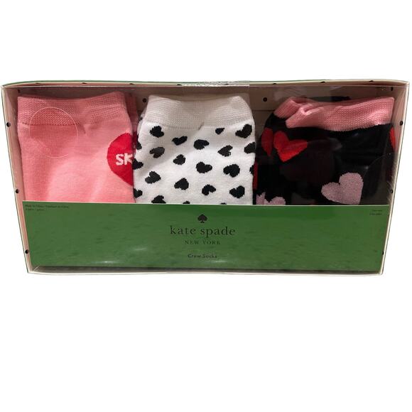 New! Valentine’s Kate Spade Crew Socks set of 3 Hearts White Pink Red - Picture 1 of 5